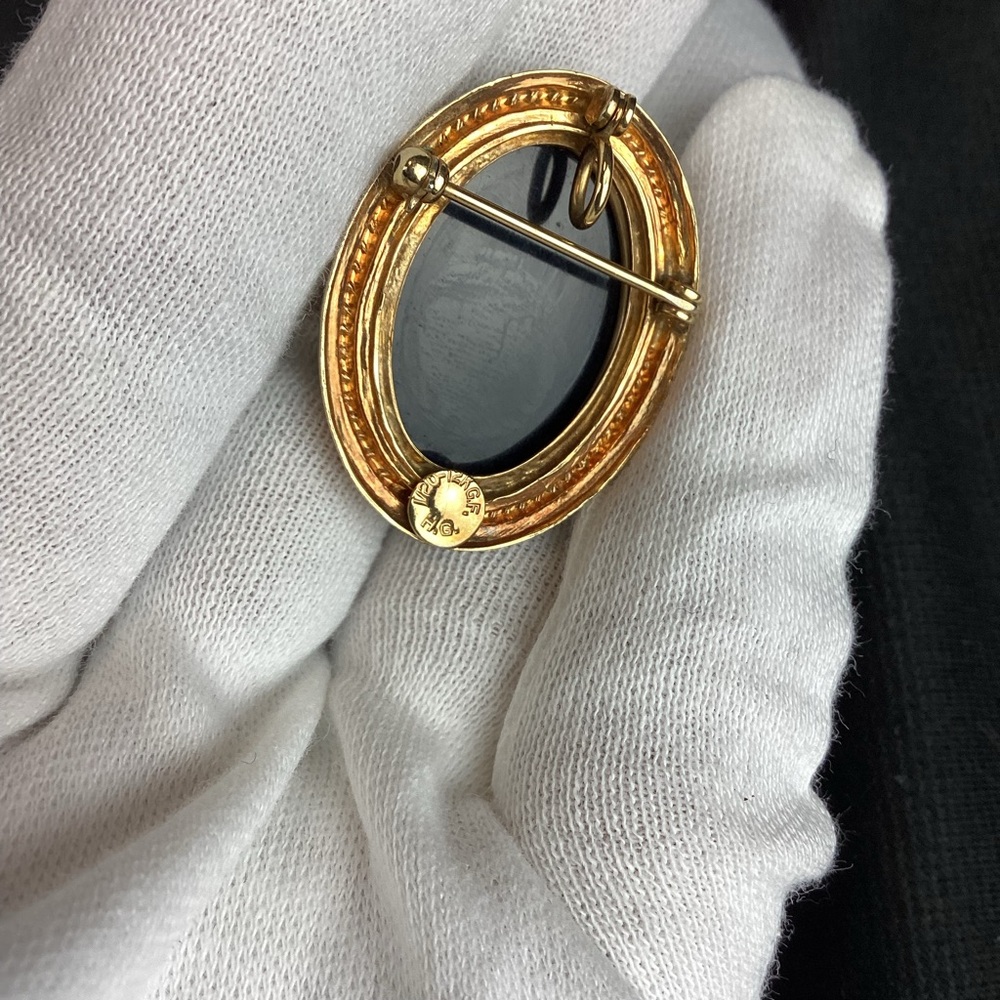 Vintage Signed H.G. 12K GF Gold Filled Black Onyx Pendant Pin Brooch - Picture 3 of 6